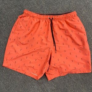 Nautica Swim Trunks Mens 2XL Coral Pink Anchor Print Mesh Lined XXL